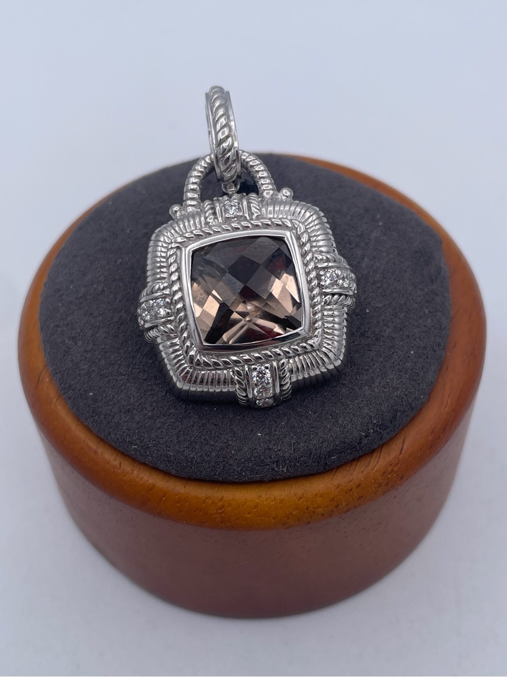 Judith Ripka Smoky Quartz CZ Sterling Silver 925 Enhancer Pendant Thailand